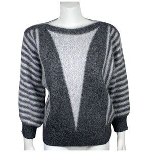 Vintage 90s Big Star Wool Blend Sweater Womens M Boatneck Gray 3/4 Sleeve